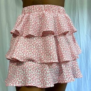 Pink and white floral tiered skirt